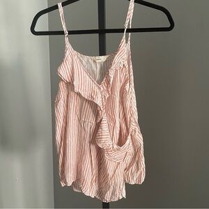 Entro Striped Faux Wrap Linen Cotton Blend Blouse Size Large